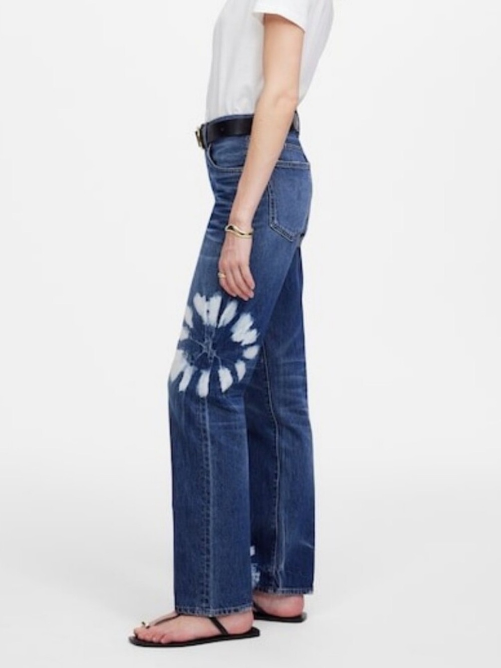 Madewell Blue The Dean Easy Straight Jeans Shibori Wash White Tie-Dye Flowers 25